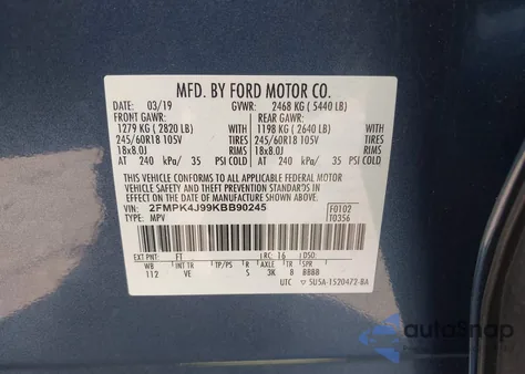 2019 Ford Edge Sel из США, поврежденный, VIN 2FMPK4J99KBB90245